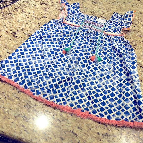 435 Matilda Jane Clothing Blue Patterned Pink Fray Hem Tunic 12 - Picture 4 of 9